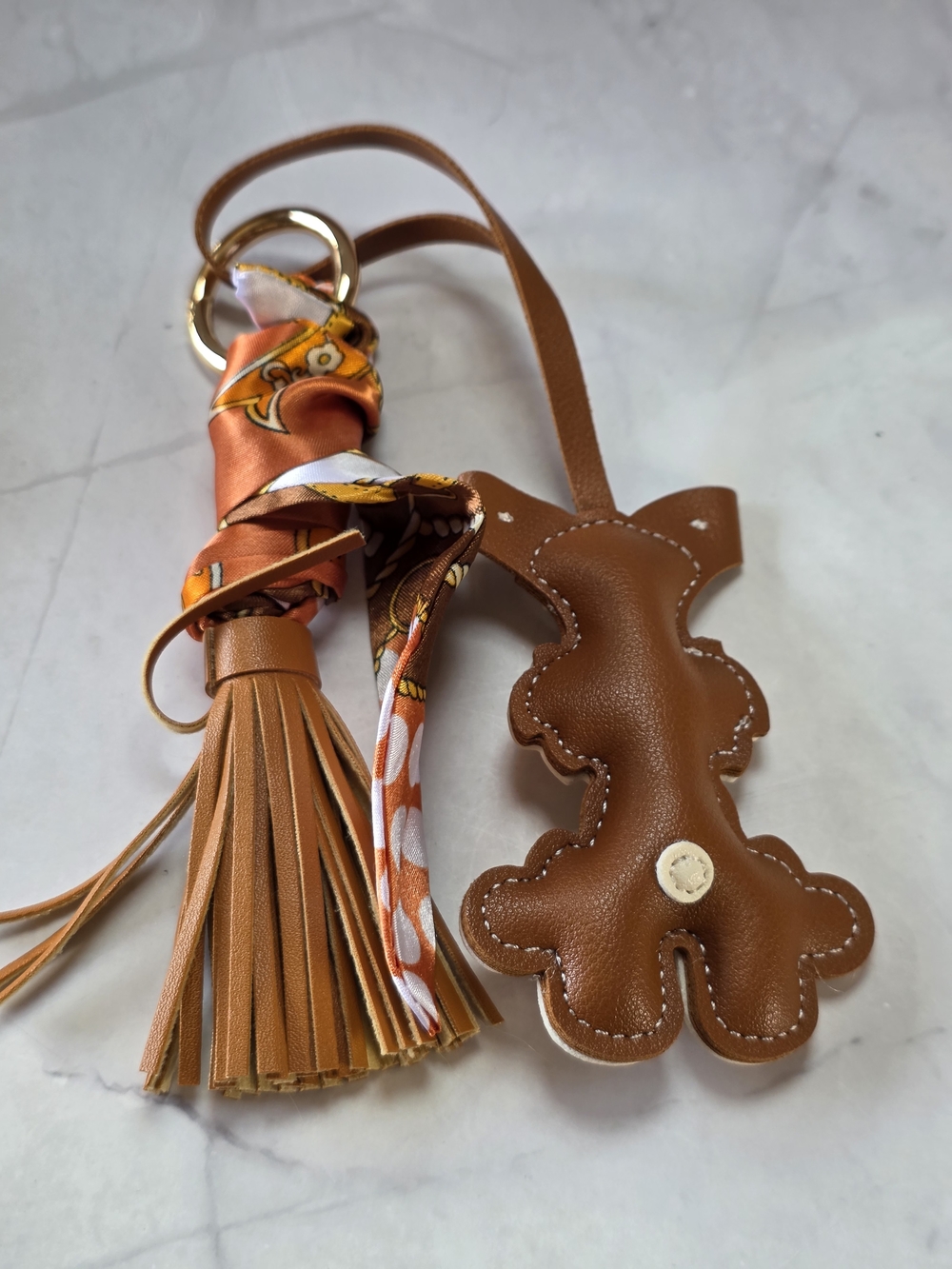 Cute Brown Schnauzer Dog Bag Charm with Tassel & Twilly Scarf | New - Picture 2 of 2